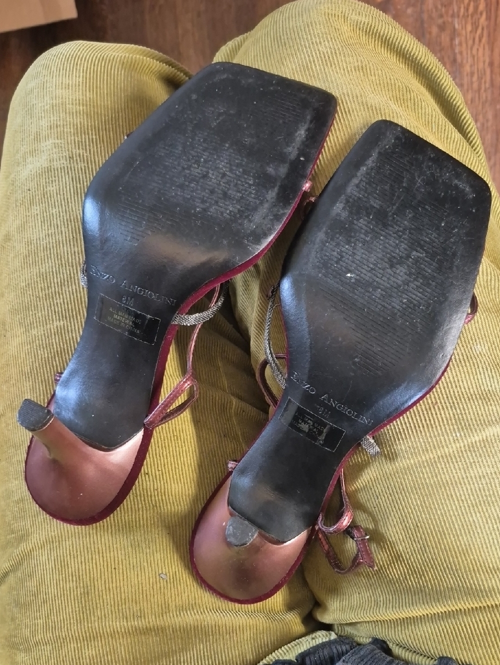 Vintage Enzo Angiolini Burgundy Velvet Jeweled T-Strap Heels - Picture 6 of 6